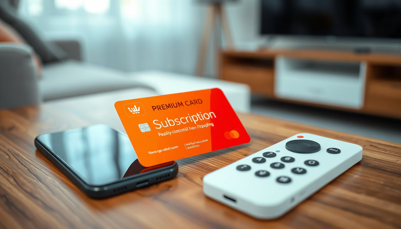 بطاقة اشتراك فاصل بلس موضوعة بجانب هاتف وجهاز تحكم تلفاز تعكس تجربة المشاهدة الرقمية