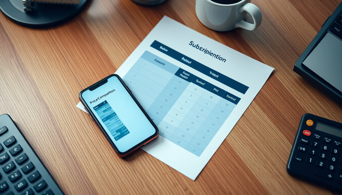 جدول مقارنة أسعار اشتراكات فاصل بلس بين المتاجر العربية والموقع الرسمي مع هاتف وآلة حاسبة