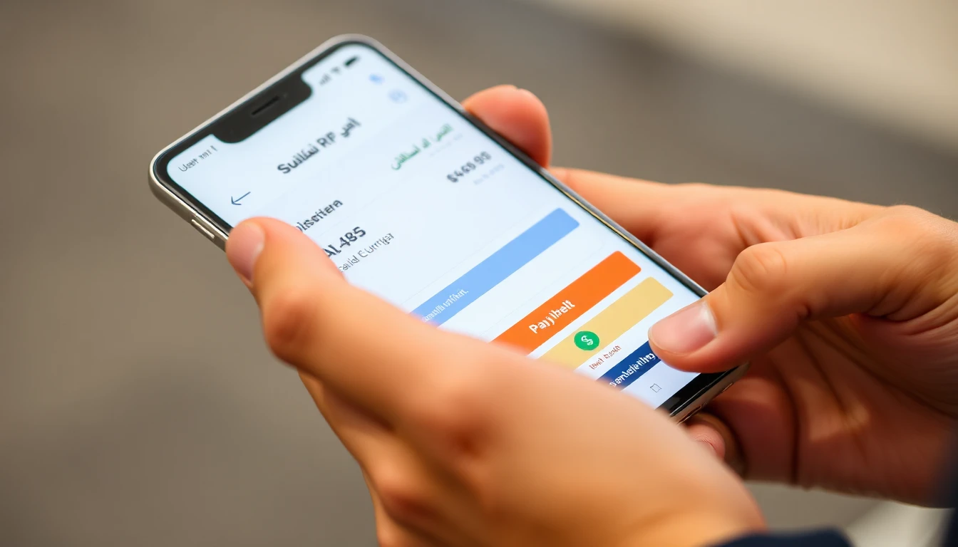 أيادي شخص تستخدم الهاتف المحمول لإتمام عملية دفع اشتراك رقمي، مع ظهور سعر بالريال السعودي على شاشة الجهاز