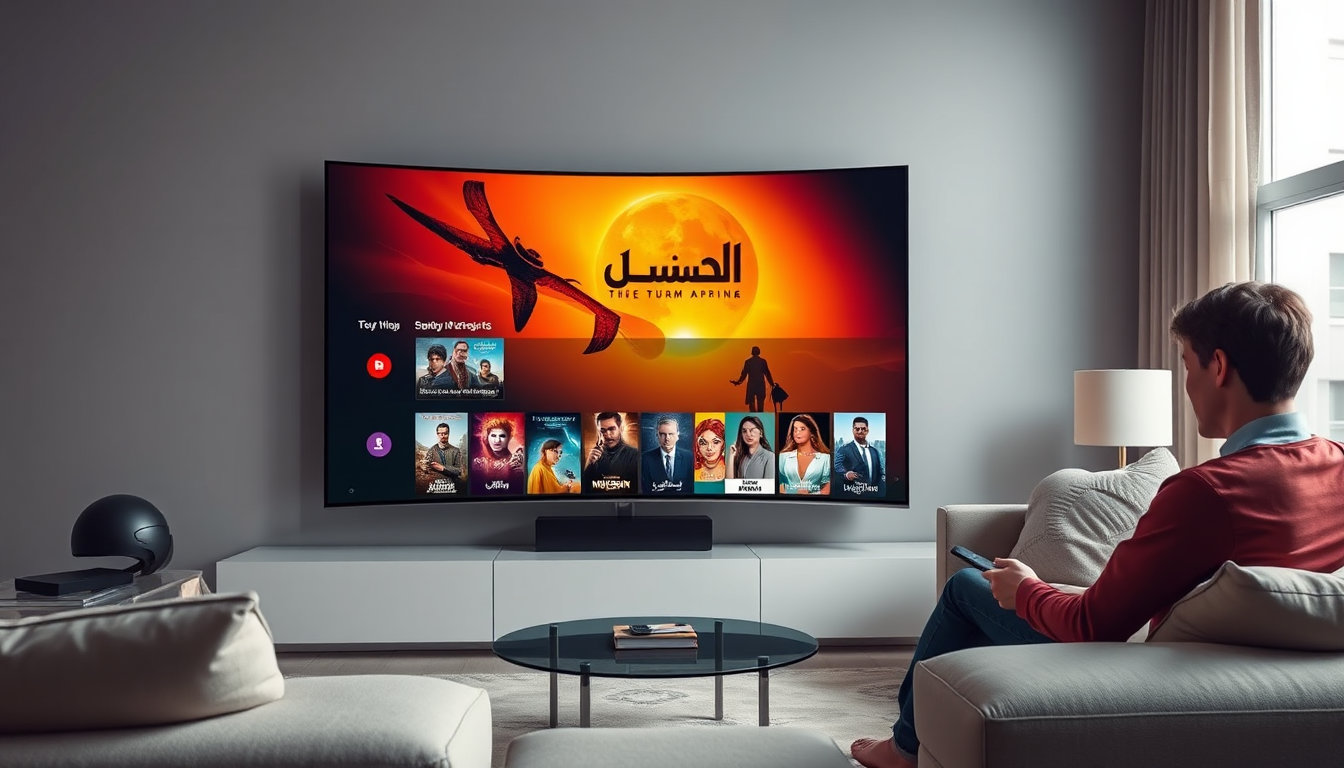 واجهة منصة فاصل بلس همتارو على شاشة تلفاز كبيرة في غرفة معيشة عصرية
