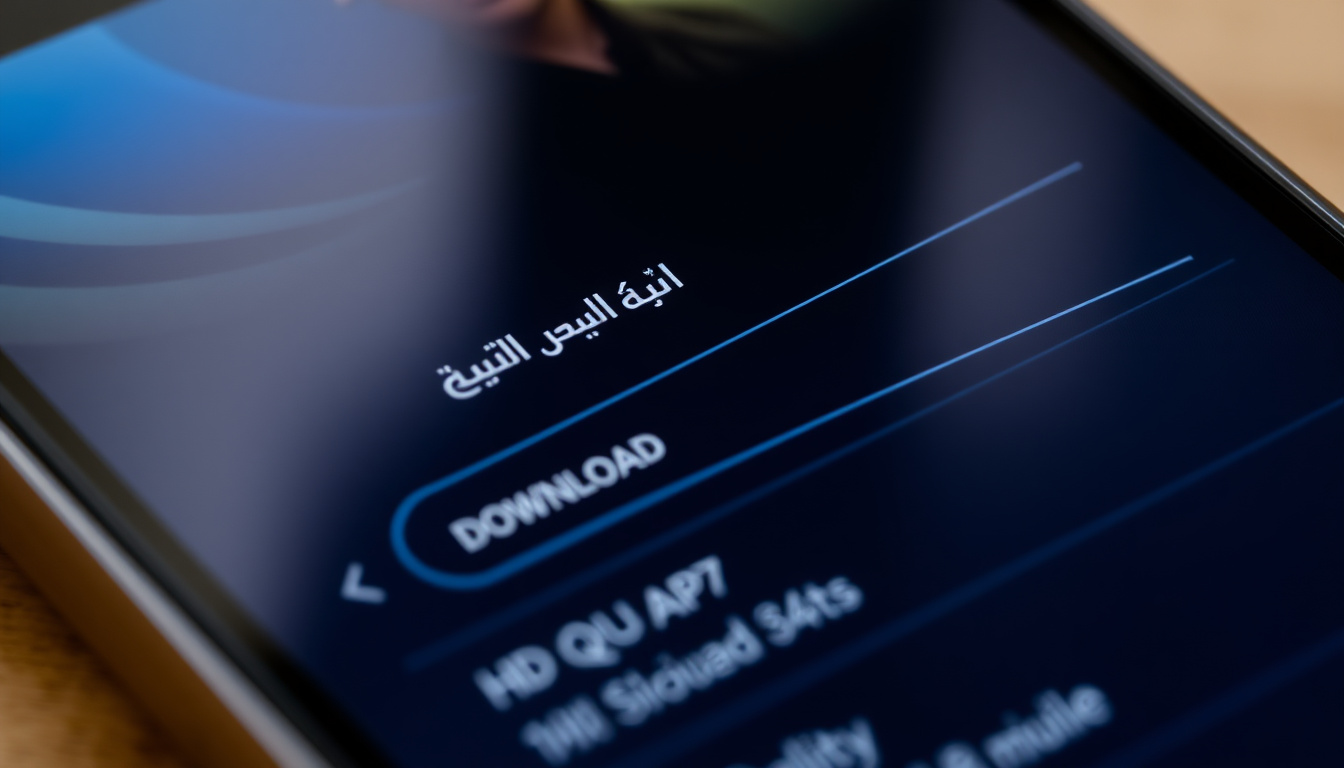 تطبيق فاصل بلس على هاتف ذكي يعرض إعدادات جودة البث وخيار التحميل