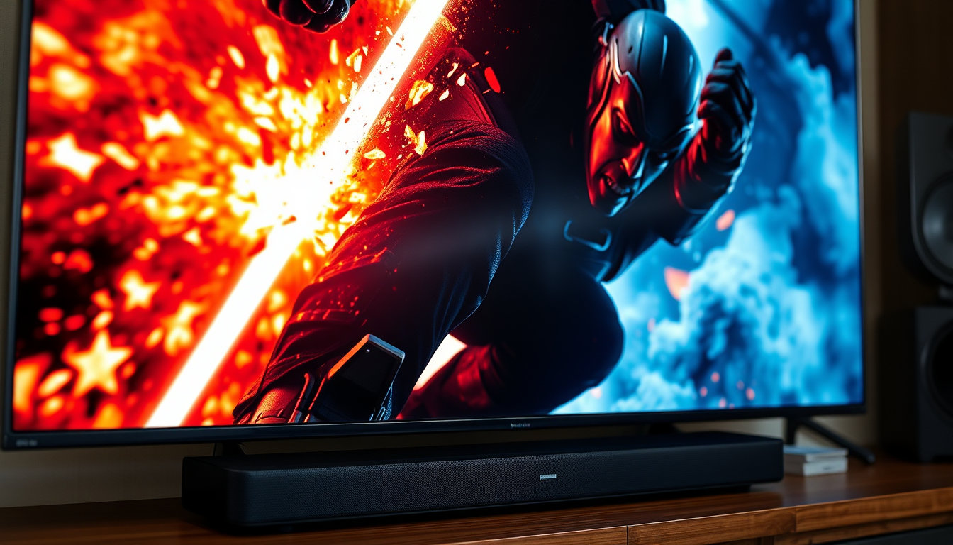 شاشة تلفاز تعرض مشهداً سينمائياً بتقنية 4K HDR مع تفاصيل دقيقة وألوان غنية