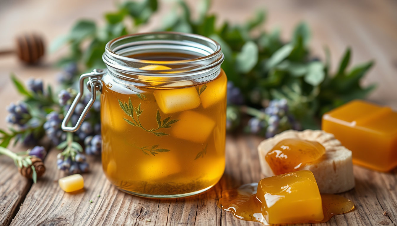 برطمان عسل حيوي مع أعشاب ومستخلصات طبيعية توضح مكوناته