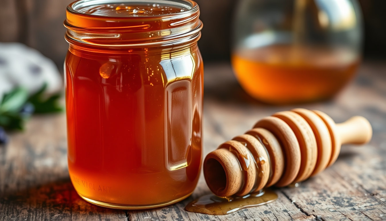 عبوة العسل الحيوي ومكوناته مع غذاء ملكات النحل والأعشاب
