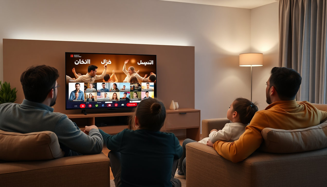 تجديد اشتراك فاصل بلس كي كارد على شاشة تلفاز ذكية في غرفة معيشة عصرية